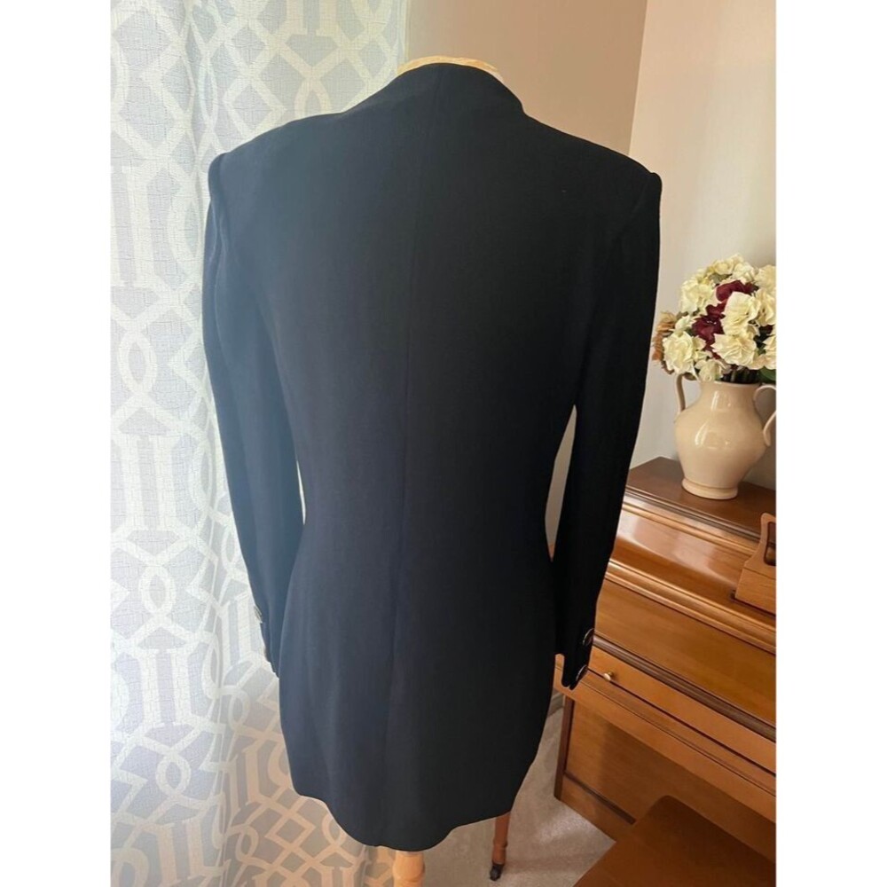 ST JOHN Collection Black Santana Knit Coat Dress Logo Buttons Pockets, Sz 12 - Picture 2 of 6